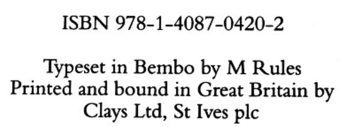 The casual vacancy (Little, Brown) font: Bembo